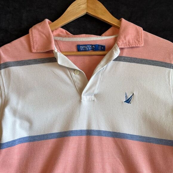 Nautica Mens Striped Polo Shirt Size M Pastel Blue Sail Coastal Golf Retro Y2K - Picture 5 of 16